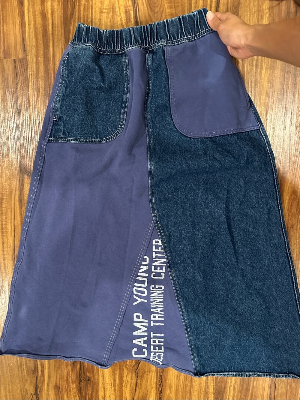 Patchwork Denim and Indigo Maxi Skirt